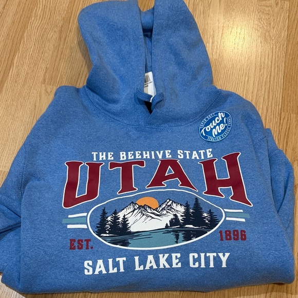 Tops - Utah Salt Lake City Graphic Hoodie - Blue with Maroon Lettering